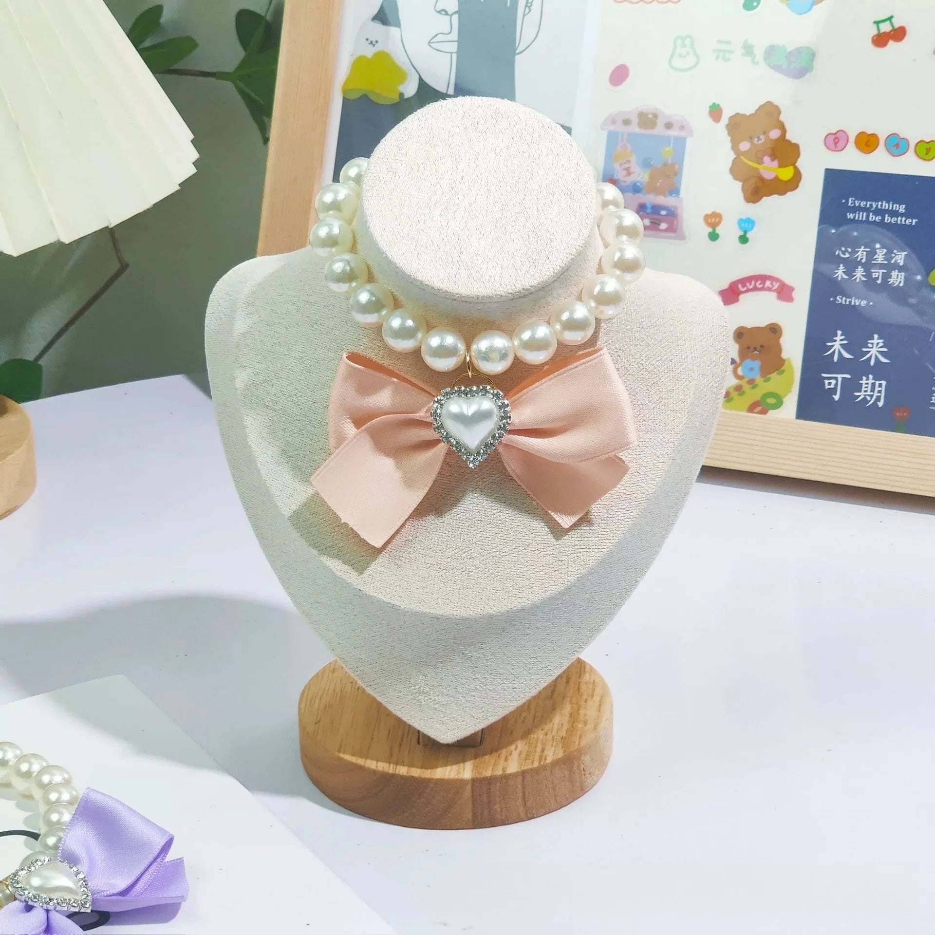 Cat Collar Decoration Pet Cute Exquisite Jewelry Kitten Adjustable Chain Cat Necklace High Simulation Pearls Pet Supplies