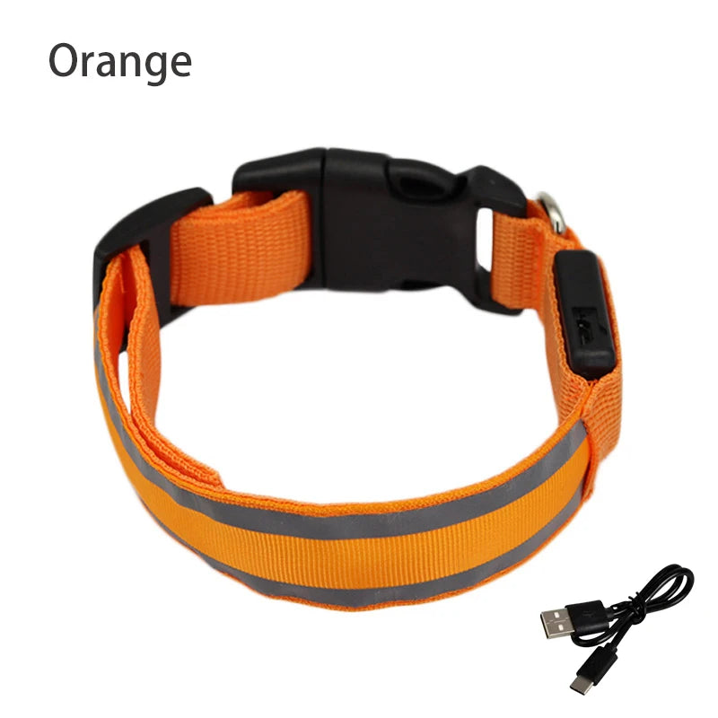Reflective Dog Collar Luminous Night Safety Usb Rechargeable LED Dog Collar Light For Small Dogs Cat Pet Collar Para Perro XS-XL
