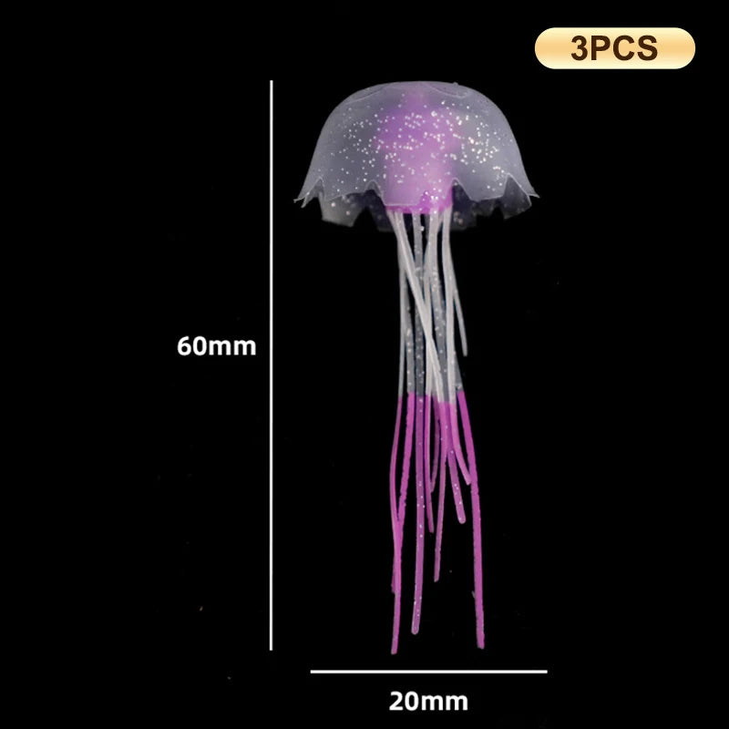 3Pcs Underwater Plant Marine Aquatic Landscape Ornament Artificial Glowing Fluorescent Jellyfish Aquarium Decoration Fish Tank