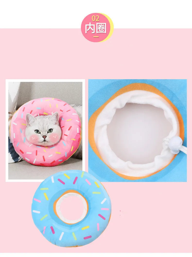 Sweet Donuts Cat Elizabethan Collar Pet Dog Neck Cone Recovery Collar for Anti-Bite Lick Surgery Cat Accessories Pet Collars