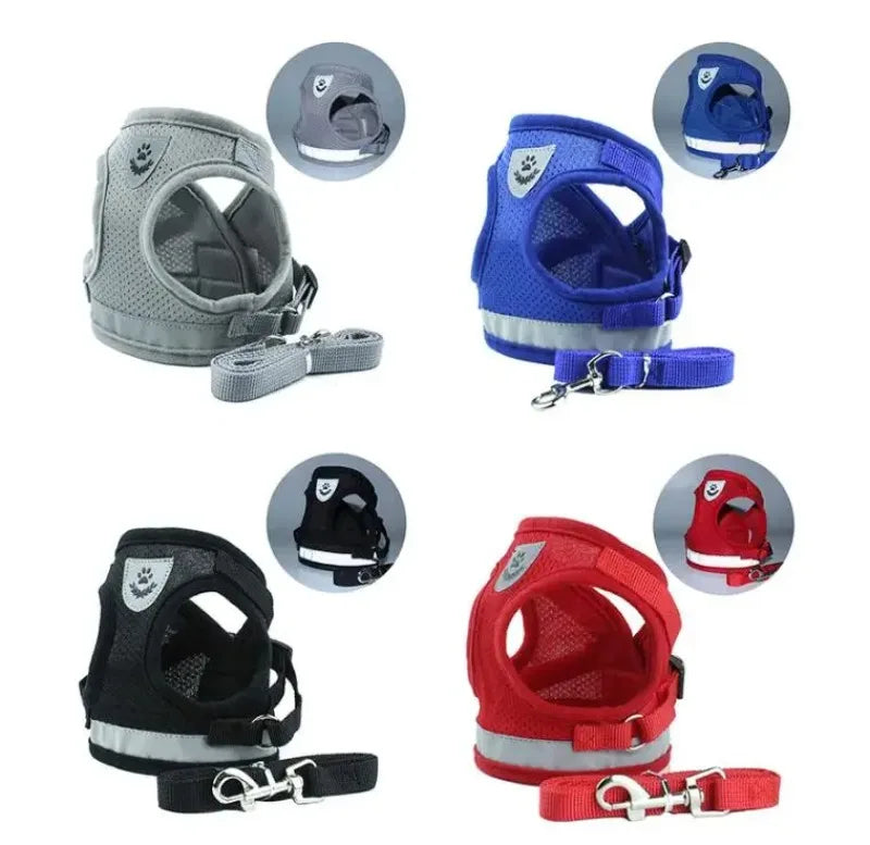 Vest Harness Leash Adjustable Mesh Vest Dog Harness Collar Chest Strap Leash Harnesses With Traction Rope XS/S/M/L/XL