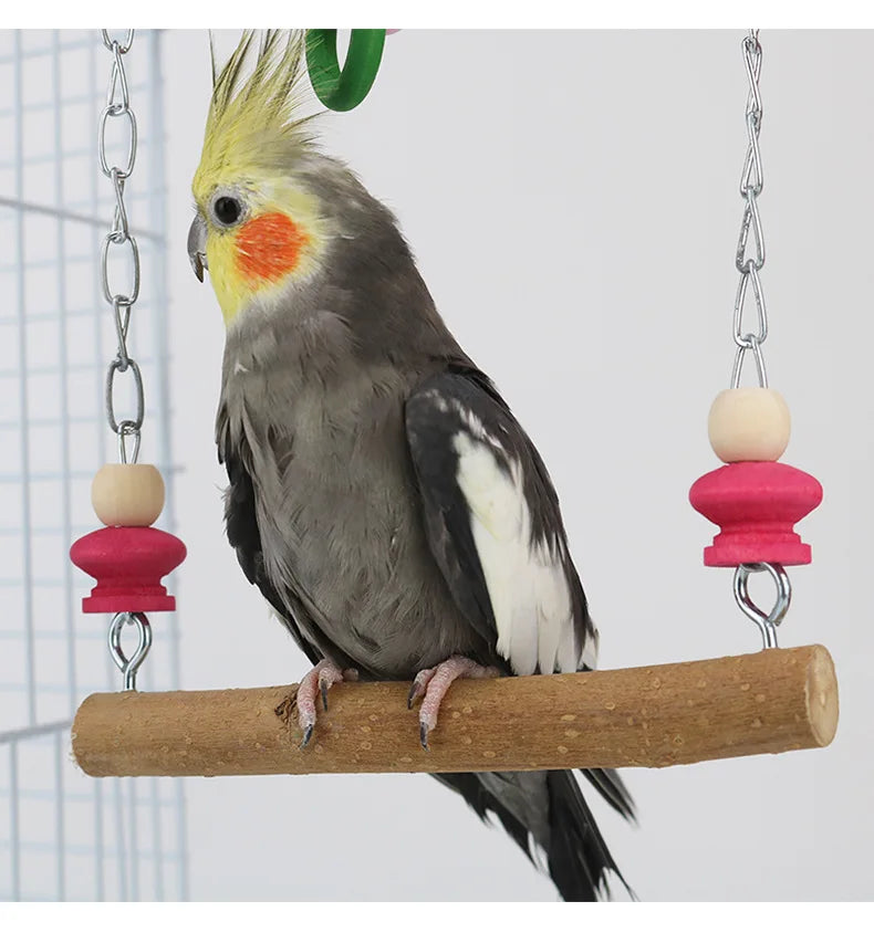 Natural solid wood parrot specific swing bird cage suspension ring suspension bridge swing pet bird toy accessories