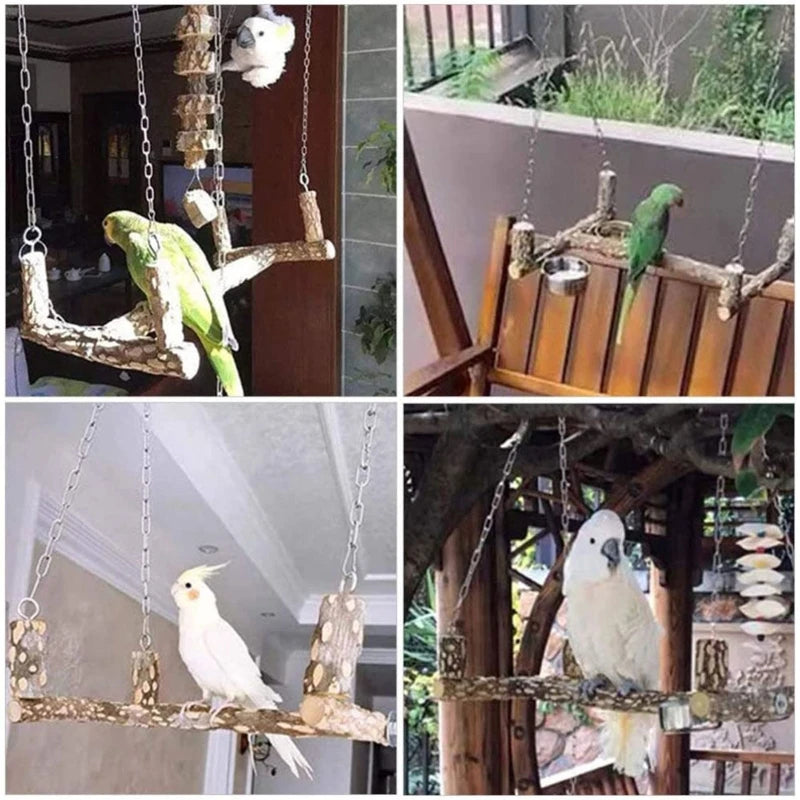 15Inch Wooden Parrot Swings with Metal Chain Hook Birds Perches Parakeet Safety Standing Racks Pet Birds Supplies