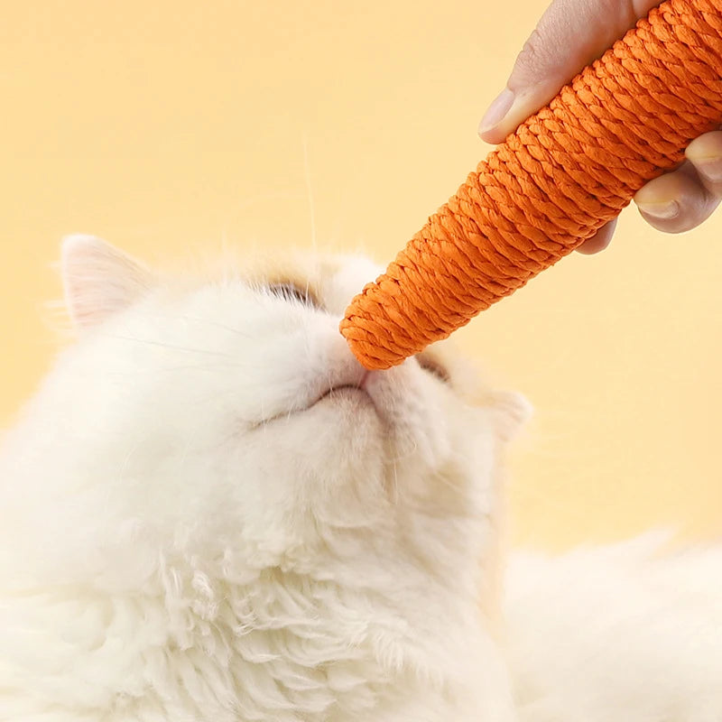 Cat Toy Carrot Sound Bite Resistant Paper Rope Clean Teeth Interactive Chew Toys Cat Kitten Built-in Bell Small Animals Pet Toys