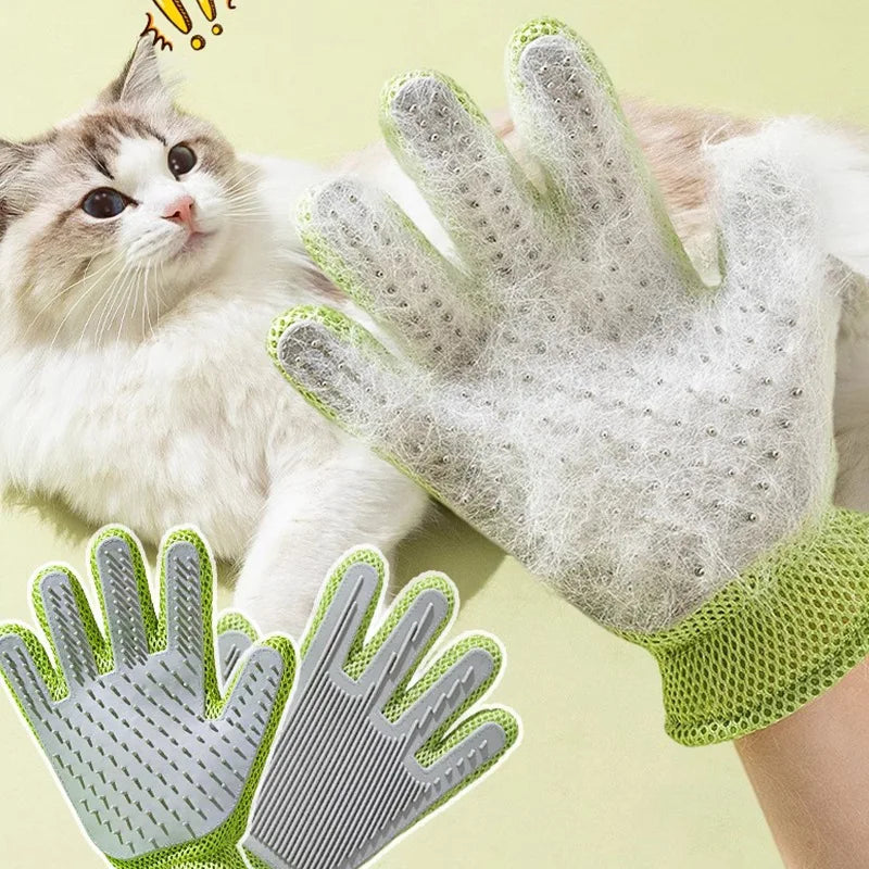 2-in-1 Double Sided Cat Grooming Gloves Bionic Tongue Comb Striped Massage for Shedding Sofa Clothes Breathable Anti-Scratch