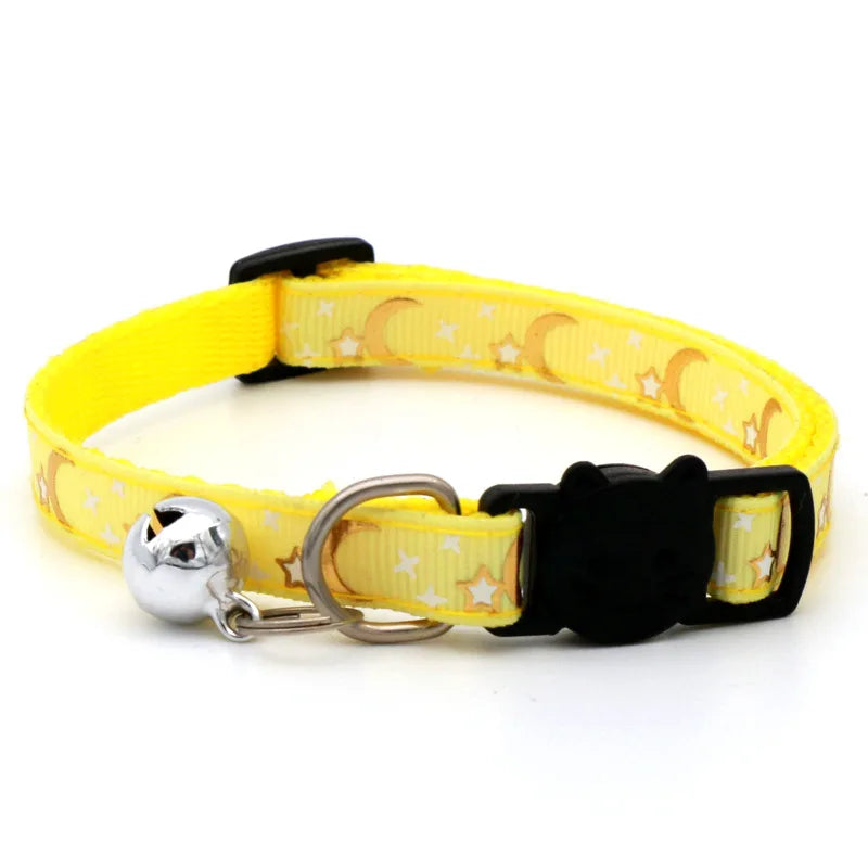 Cat Dog Collar Gold Color Stars and Moon Pet Collar with Bell and PP Material Separator Reflecting Safety Bucket Solid Safe