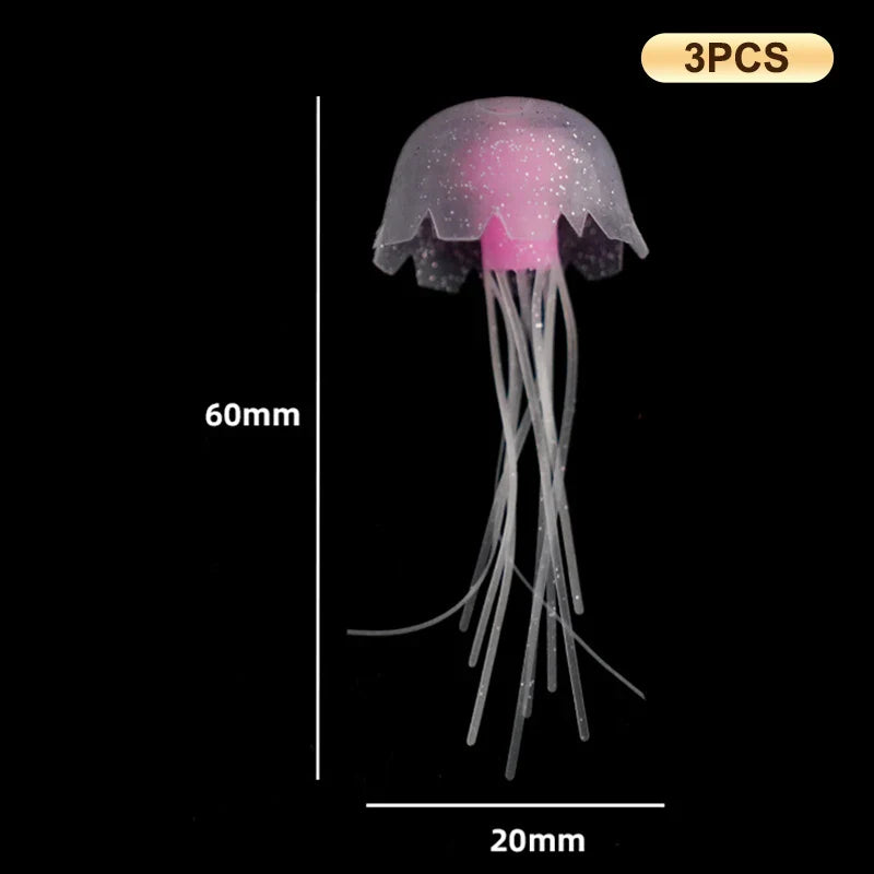 3Pcs Underwater Plant Marine Aquatic Landscape Ornament Artificial Glowing Fluorescent Jellyfish Aquarium Decoration Fish Tank