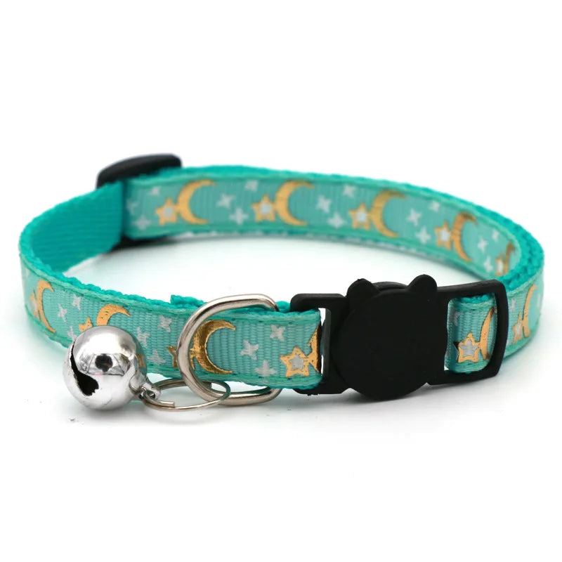 Cat Dog Collar Gold Color Stars and Moon Pet Collar with Bell and PP Material Separator Reflecting Safety Bucket Solid Safe