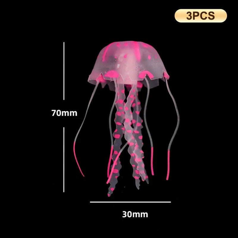 3Pcs Underwater Plant Marine Aquatic Landscape Ornament Artificial Glowing Fluorescent Jellyfish Aquarium Decoration Fish Tank