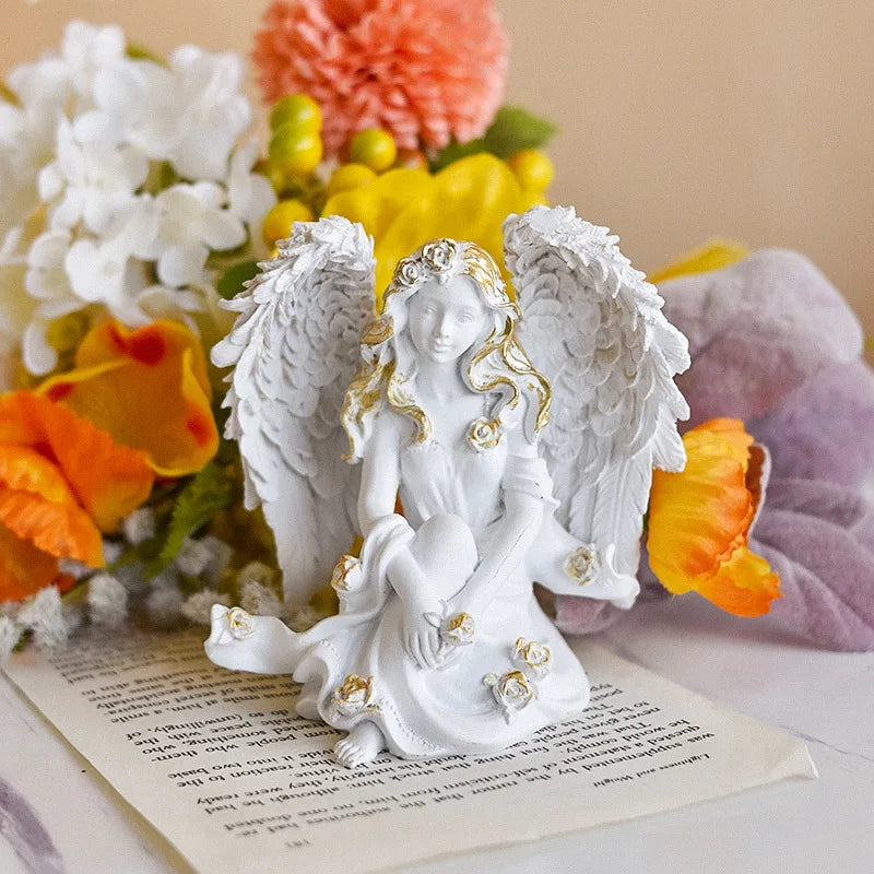 Creative Flower Fairy Resin Crafts Ornament Angel Wings Fairy Riding Horse Candle Holder Desktop Setting Decor