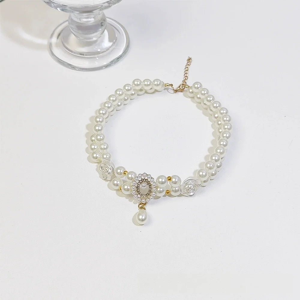 Cat Collar Decoration Pet Cute Exquisite Jewelry Kitten Adjustable Chain Cat Necklace High Simulation Pearls Pet Supplies