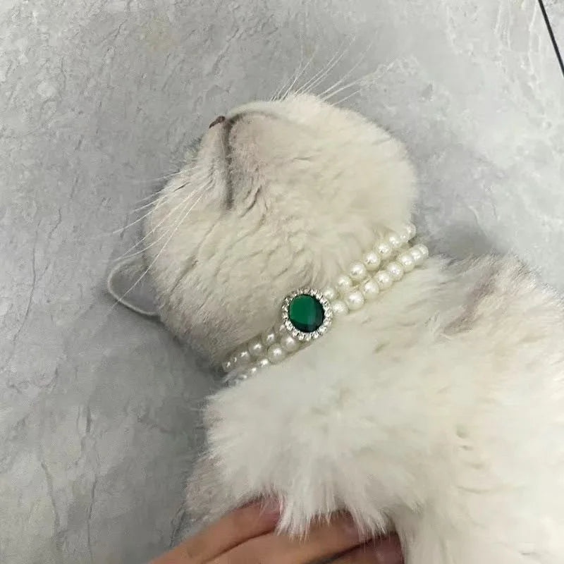 Cat Collar Decoration Pet Cute Exquisite Jewelry Kitten Adjustable Chain Cat Necklace High Simulation Pearls Pet Supplies