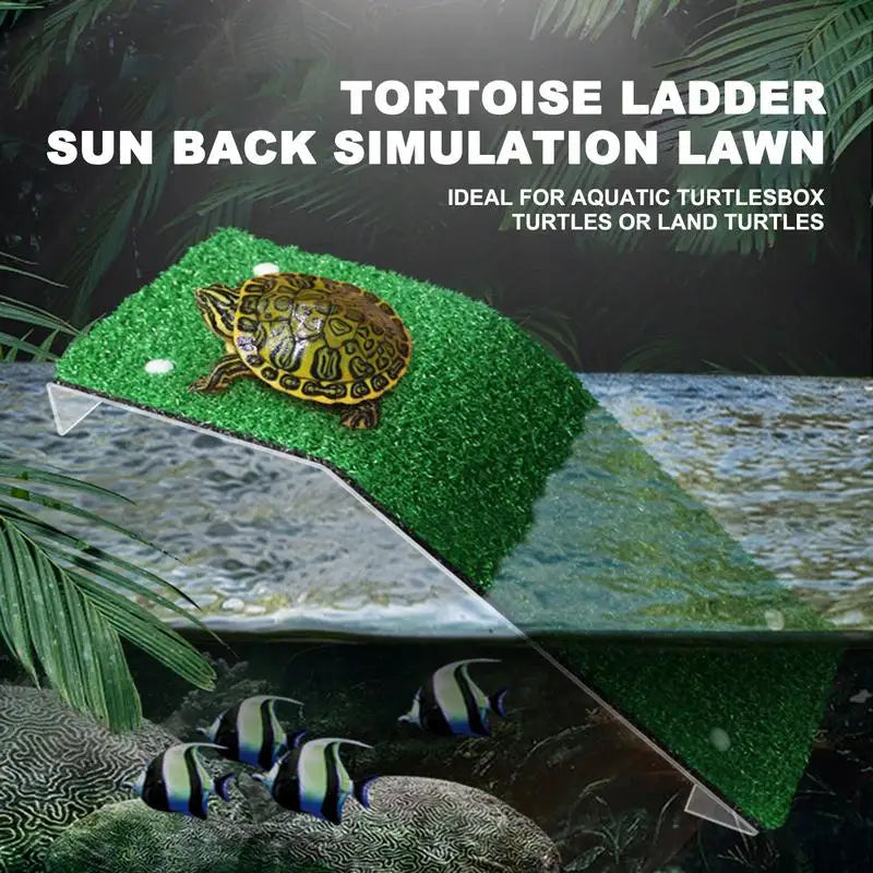 Turtle Basking Platform Simulation Grass Ramp Tortoise Resting Terrace Reptile Lawn Climbing Ladder Aquatic Turtle Tank Accessor