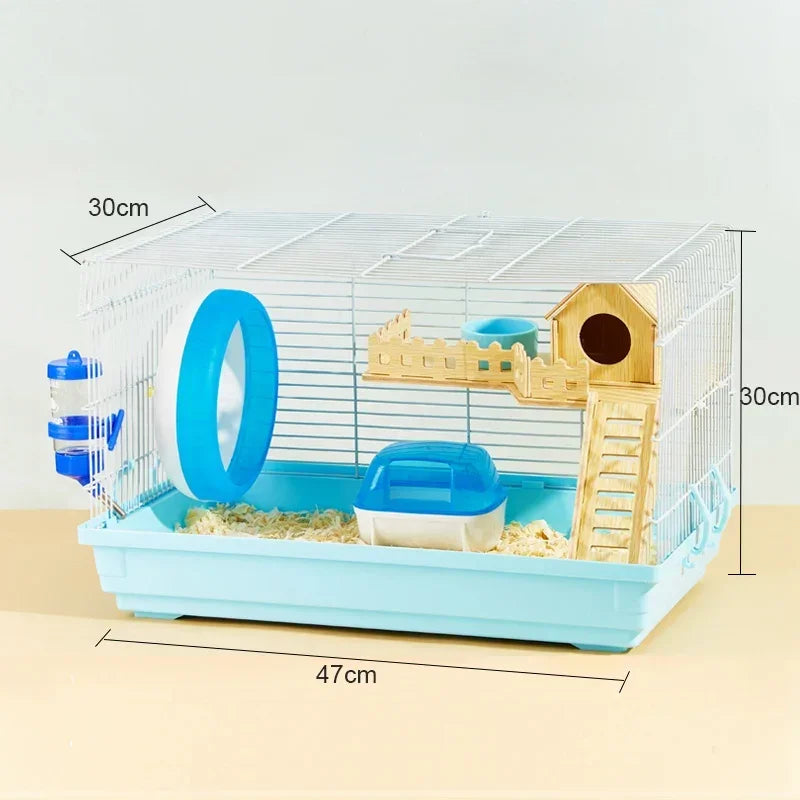 Luxury Hamster Cage Large Space Villa Two Layer Platform Small Animal Hedgehogs Guinea Pig House Stairs Running Wheel Toy Set