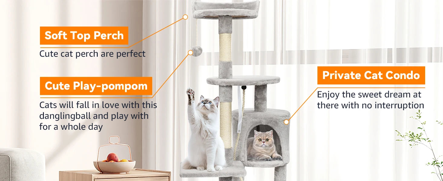 Passerscat Cat Tree Cat Tower With Toy For Indoor Cats Multi-Level With Scratching Posts Cat House Cozy Condo Padded Top Perches