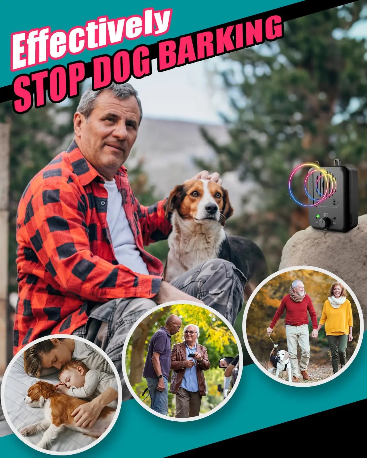 Anti Barking Device, Ultrasonic Dog Repellent Device with 3 Modes, Rechargeable against barking dogs deterrent Indoor & Outdoor