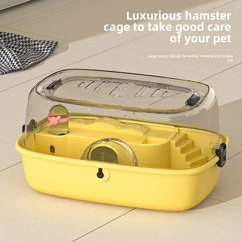 Hamster Cage Plastic Hut Transparent Large Space Golden Bear Oversized Villa Panoramic Double-layer Feeding Box Full Set