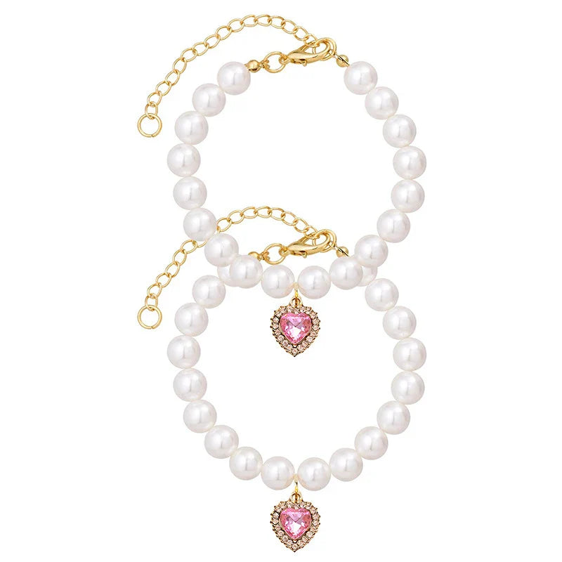Pearl Cat Necklace Cute Cat Collar Decoration Love Crystal Cat Pendant Adjustable Kitten Necklace Fashion Pet Supplies
