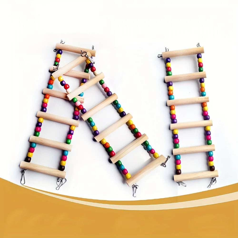 Bird Ladder Bridge 4/5/6/7/8-Step Climbing Swing Hanging Ring Chew And Climb Accessory for Small to Medium Birds Parrot Toy