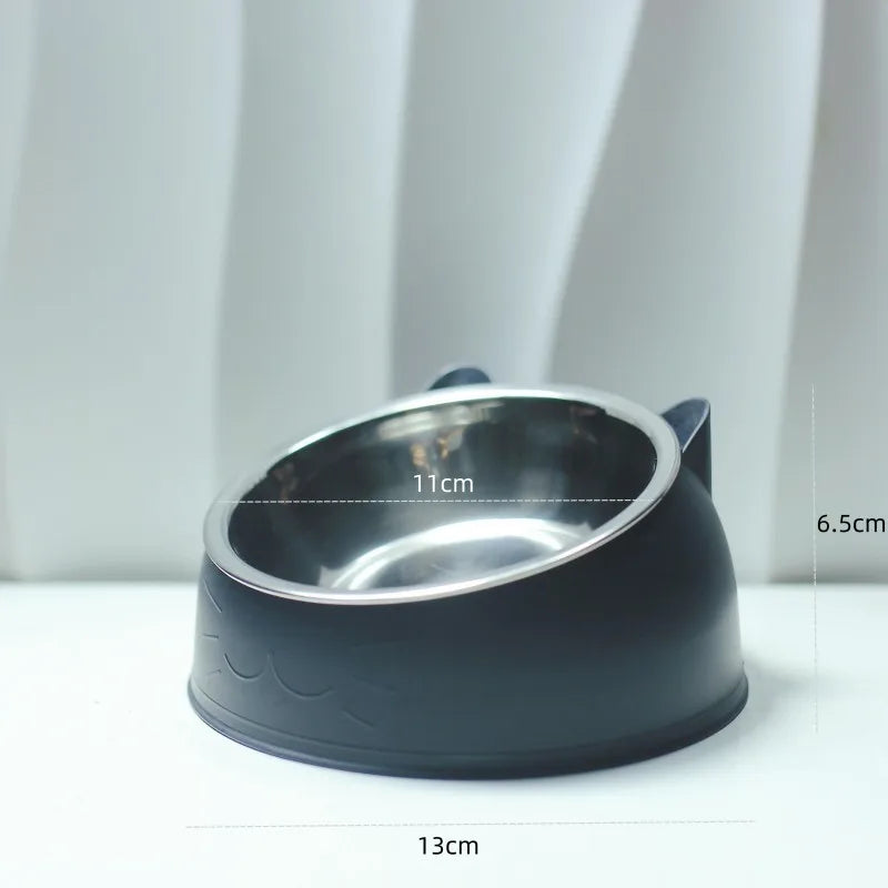 Cat Dog Bowl 15 Degrees Raised Stainless Steel Non Slip Puppy Base Cat Food Drinking Water Feeder Tilt Safeguard Neck Pet Bowl