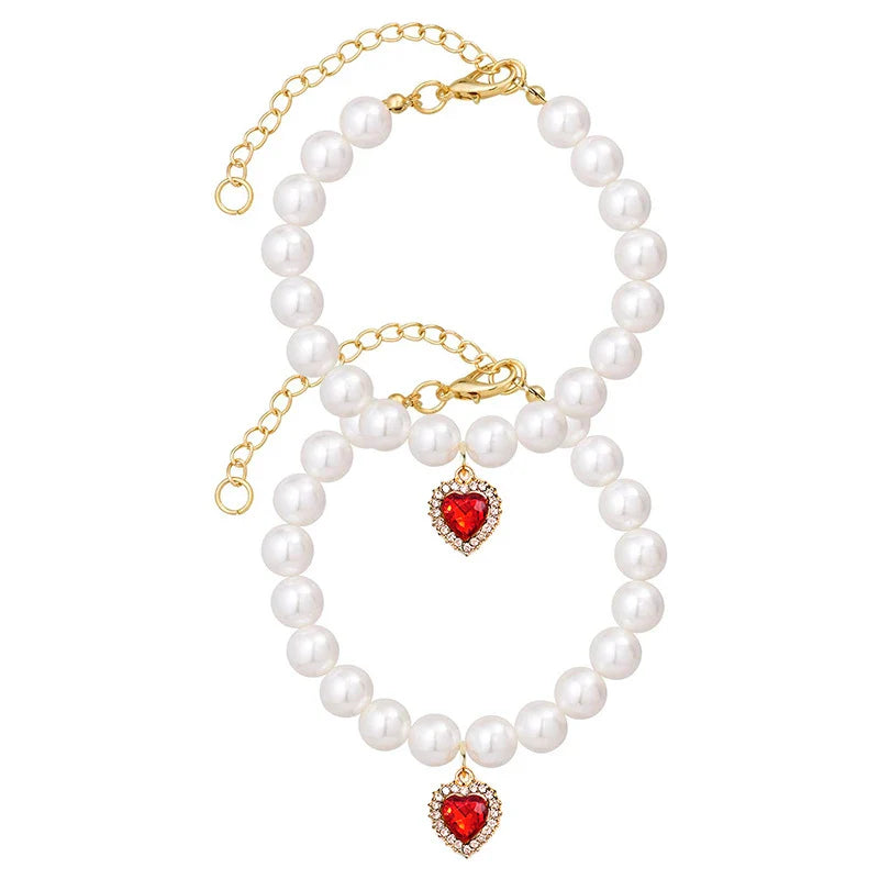 Pearl Cat Necklace Cute Cat Collar Decoration Love Crystal Cat Pendant Adjustable Kitten Necklace Fashion Pet Supplies