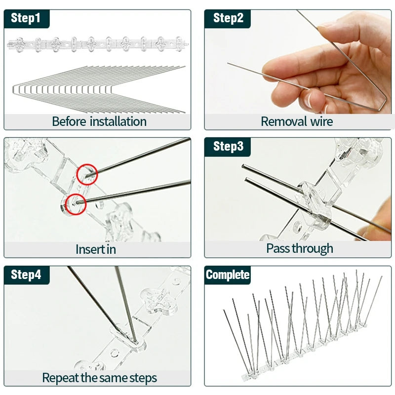 25cm Anti Pigeon Spikes Deterrent Anti-Bird Repellent Stainless Steel Bird Spikes Thorn on Balcony Eaves Sills Bird Proof Nails