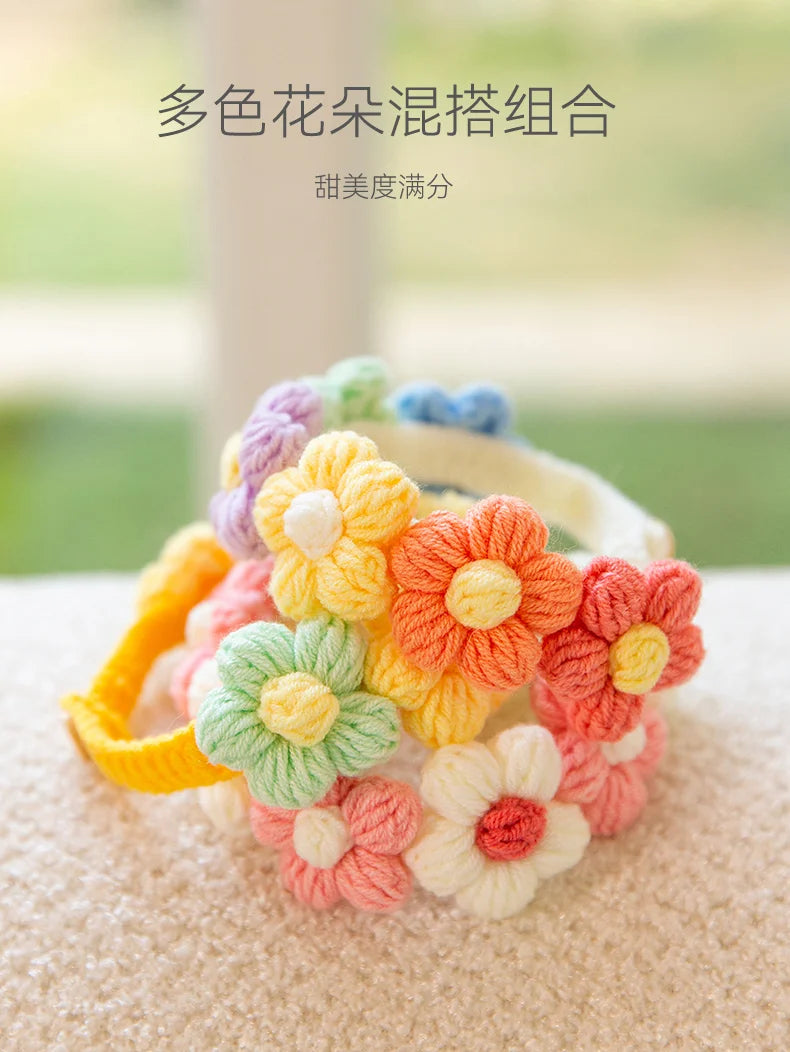 Cat Dog Knitted Collar Crochet Collar Ins Style Pet Drool Scarf Bib Flower Accessories Pure hand knitting