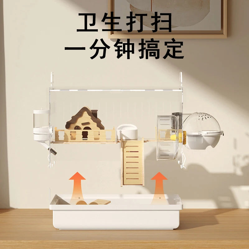 ‌Large Acrylic Hamster Cage - Transparent Luxury Villa Habitat for Golden Hamster Easy Clean Small Animal House with Accessories