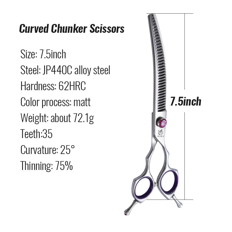 Fenice JP440C 7/8 Inch Professional Pet Dogs Grooming Scissors Straight Curved Thinning Chunker Shear Scissors Set For Dogs