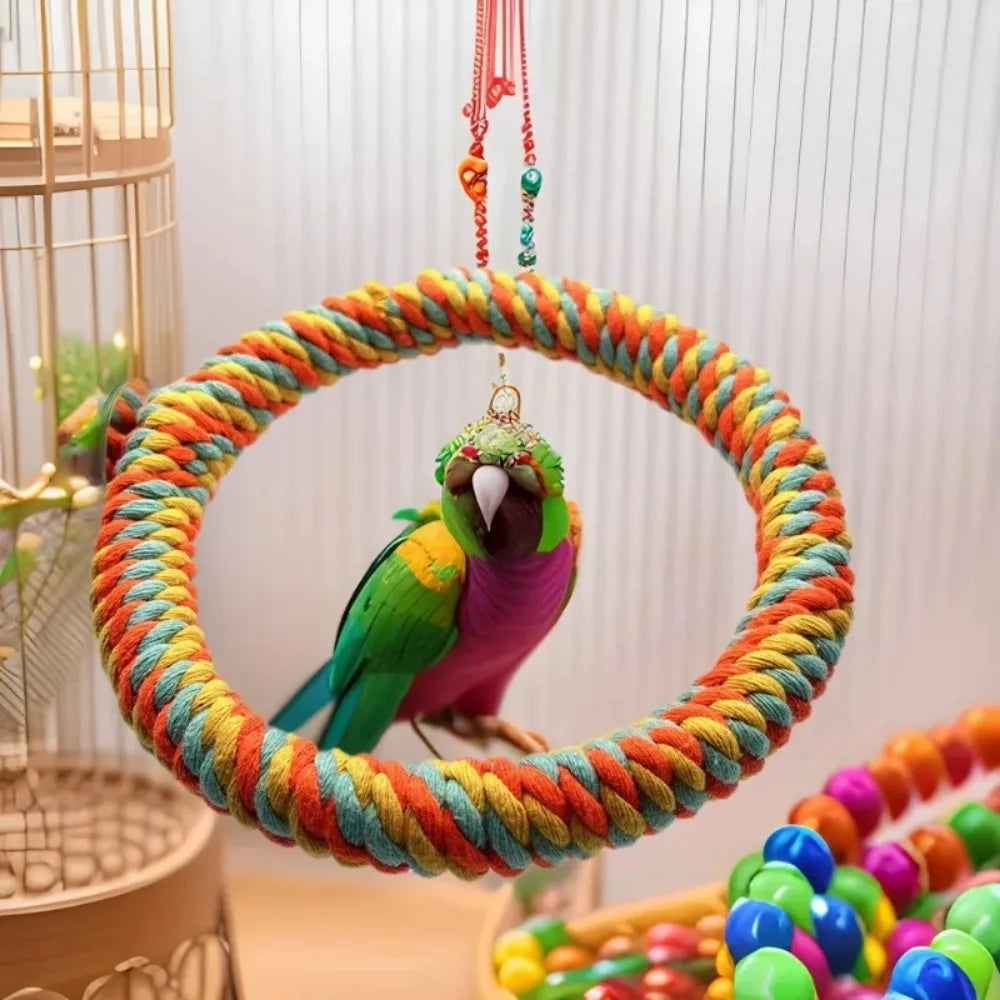Bird Parrot Toy Cotton Rope Circle Toys Chewing Bite Parrot Perch Hanging Cage Swing Rope Ring Stand Climb Toy Bird Supplies