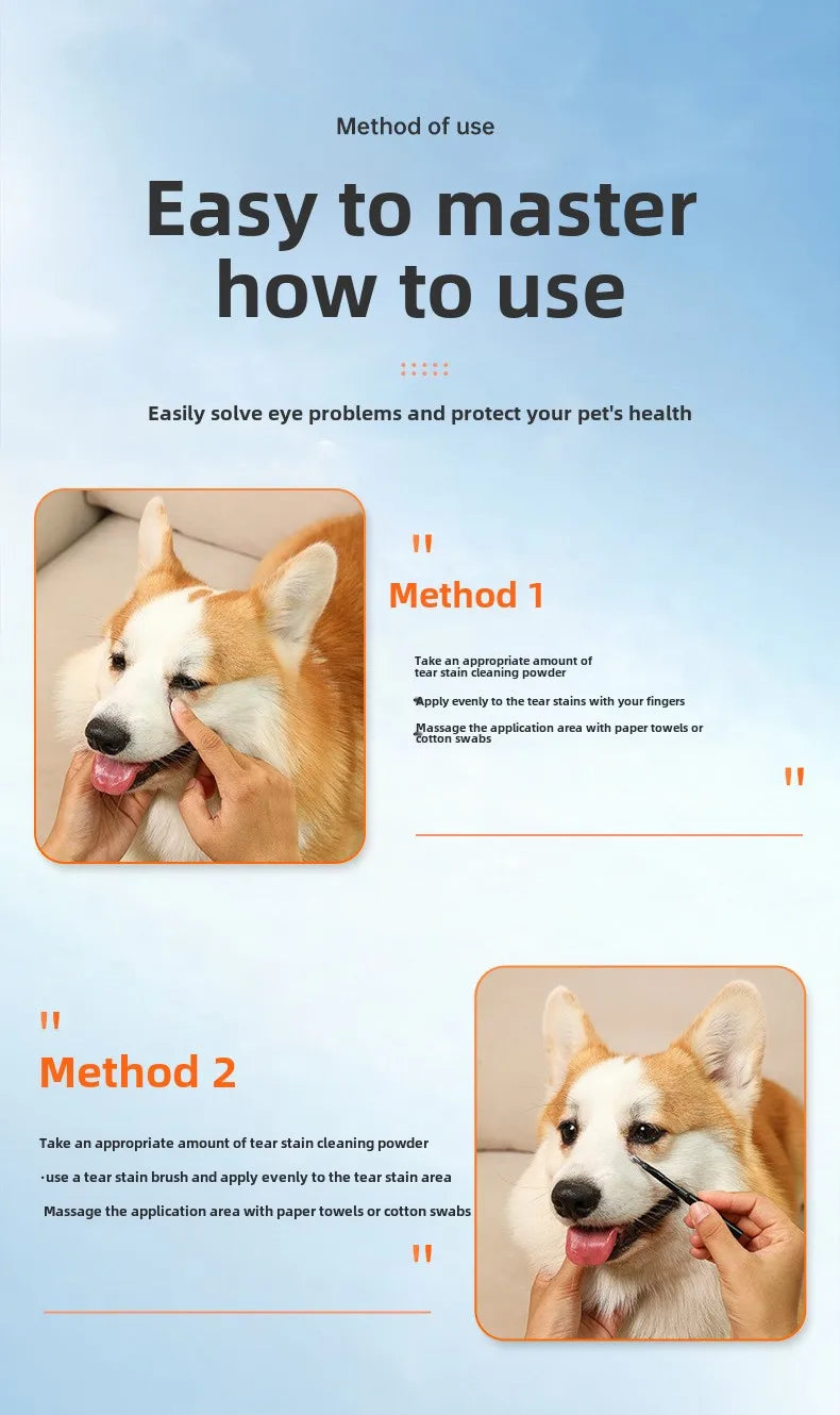 Pets Tear Stain Remover Powder 30g Cat And Dog Eye Tear Stain Powder With Tear Stain Brush Gentle Absorbing Tears Powder