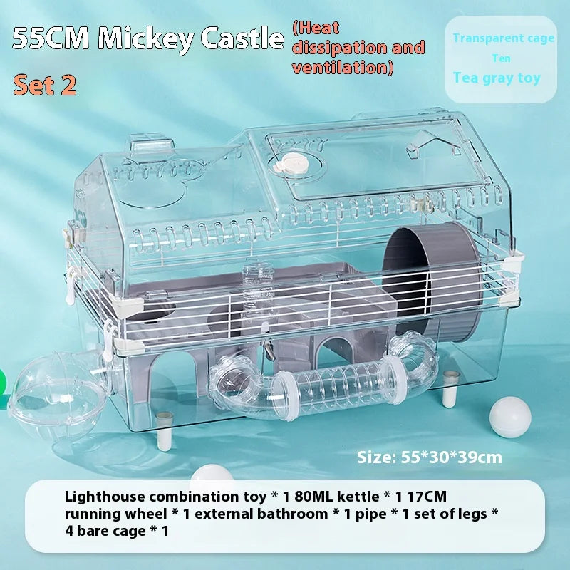 Acrylic Hamster Cage Double Layer 55cm Large Size Golden Bear Nest Landscape Villa Basic Cage