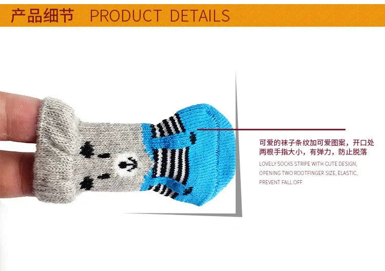4 Pcs/set Cat and Puppy Shoes Of Cute Pet Dog Socks with Printed Non-slip To Protect and Prevent Dirt Warm Pet Puppy Socks