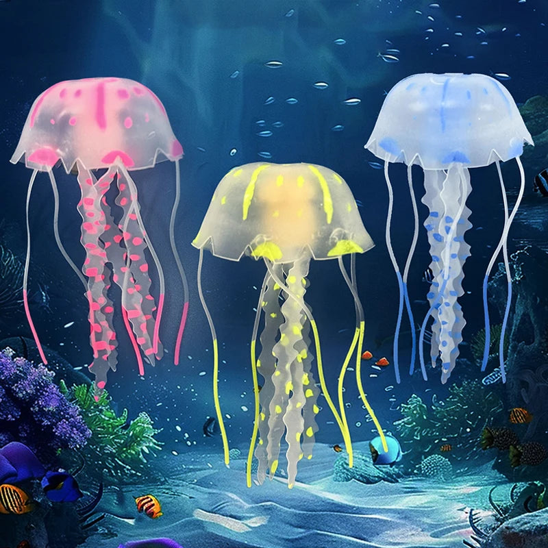 3Pcs Underwater Plant Marine Aquatic Landscape Ornament Artificial Glowing Fluorescent Jellyfish Aquarium Decoration Fish Tank