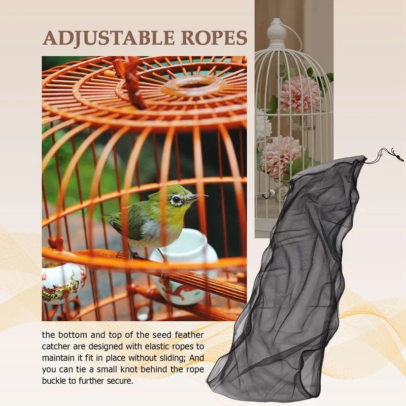 3Pcs Large Adjustable Bird Cage Cover Seed Feather Catcher Universal Birdcage Nylon Mesh Net Cover Soft Airy Skirt Guard-X40A