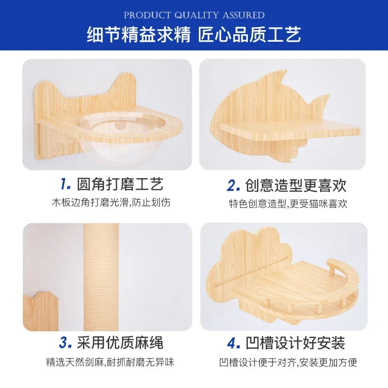 Cat Climbing Frame Hanging Wall Cat Nest Wall Hanging All Solid Wood Gimnasio Para Gato Artículos Para Mascotasaseo Para Gatos