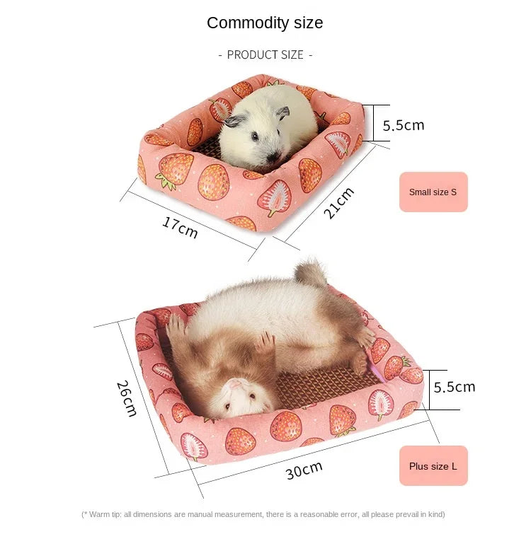 Summer Small Pets Cool Nest Puppy Kitten Rattan Mat Cute Print Pet Cooling Mat for Guinea Pig Hamster Chinchilla Small Cage