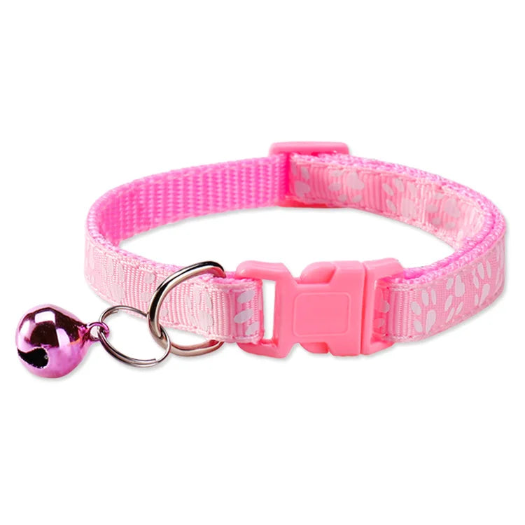 Collar with Bell Cartoon Footprint Colorful Dog Puppy Cat Accessories Kitten Collar Adjustable Safety Bell Ring Necklace