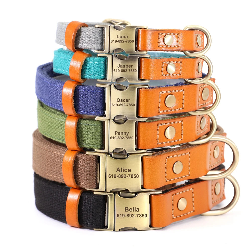 Custom Nylon Dog Collar Durable PU Leather Dog Collars Necklace Personalized Pet ID Collars for Small Medium Large Dogs Party