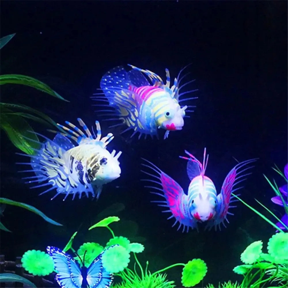 Artificial Luminous Lionfish Fish Silicone Fake Fish Floating Glow In Dark Aquarium Tank Landscape Ornament Home Decoration