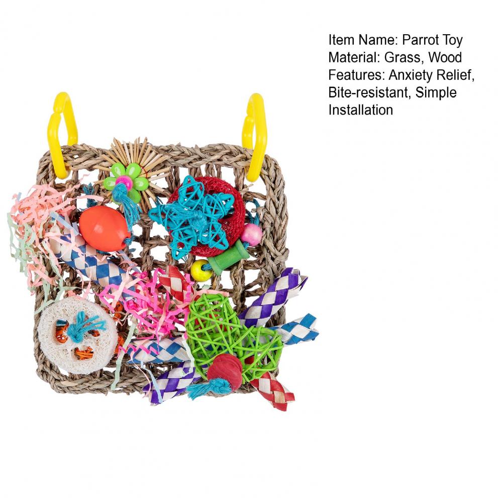 Bird Parrot Toy Natural Grass Tubes Bird Chewing Toy Parrot Cage Bite Molar Toy Parrot Cage Colorful Hanging Decoration