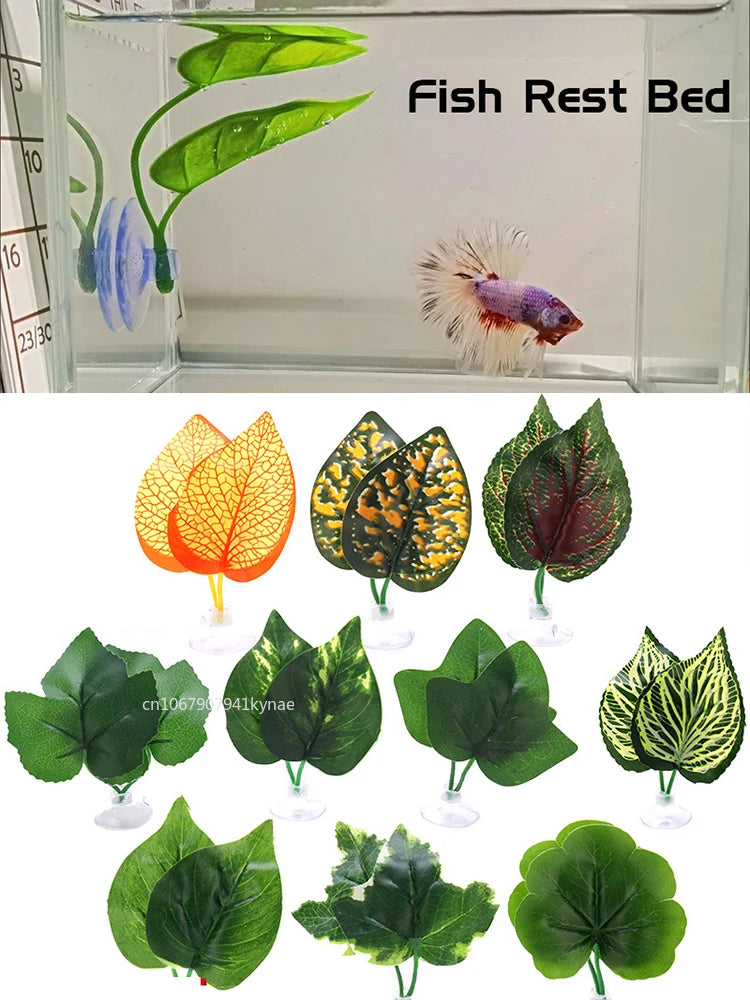 1pcs Fish Tank Artificial Leaf Fish Rest Bed Decor Aquarium Decoration Floating Bed Leaf Hammock FightingPerch Betta Spawning