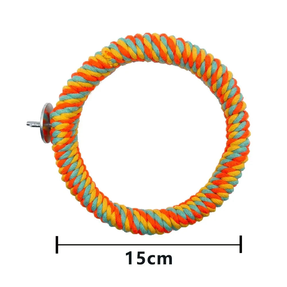 Bird Parrot Toy Cotton Rope Circle Toys Chewing Bite Parrot Perch Hanging Cage Swing Rope Ring Stand Climb Toy Bird Supplies