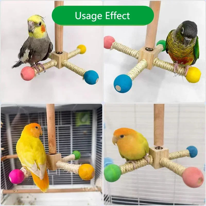 360 ° Rotating Parrot Bird Toy Solid Wood Bird Exercise Climbing Standing Wooden Toys Pet Parrot Macaw Cage toys Amusing New