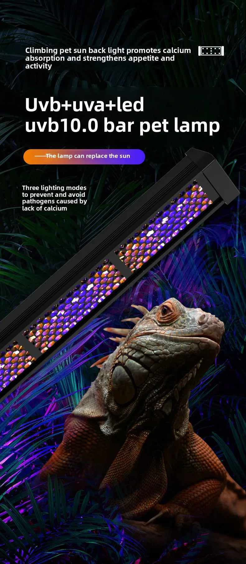 NOMOY Adjustable Reptile UVB 10.0 Light Bar-Escape-Proof Basking Lamp for Turtle,Lizard &Tortoise Terrarium Long Strip Fixture
