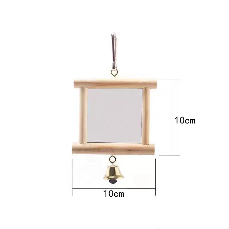 1 Pcs Pet Solid Wood Mirror Parrot Bird Mirror Fun Standing Pine Toy Birds Accessories with Bells Wood Toys Bird Accessories