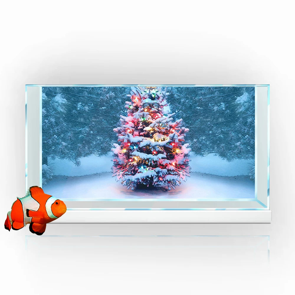 Fish Tank Background Sticker, Christmas Tree Snow Holiday New Year HD Printing Wallpaper Aquarium Backdrop Decorations PVC