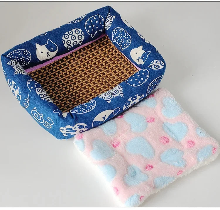 Summer Small Pets Cool Nest Puppy Kitten Rattan Mat Cute Print Pet Cooling Mat for Guinea Pig Hamster Chinchilla Small Cage