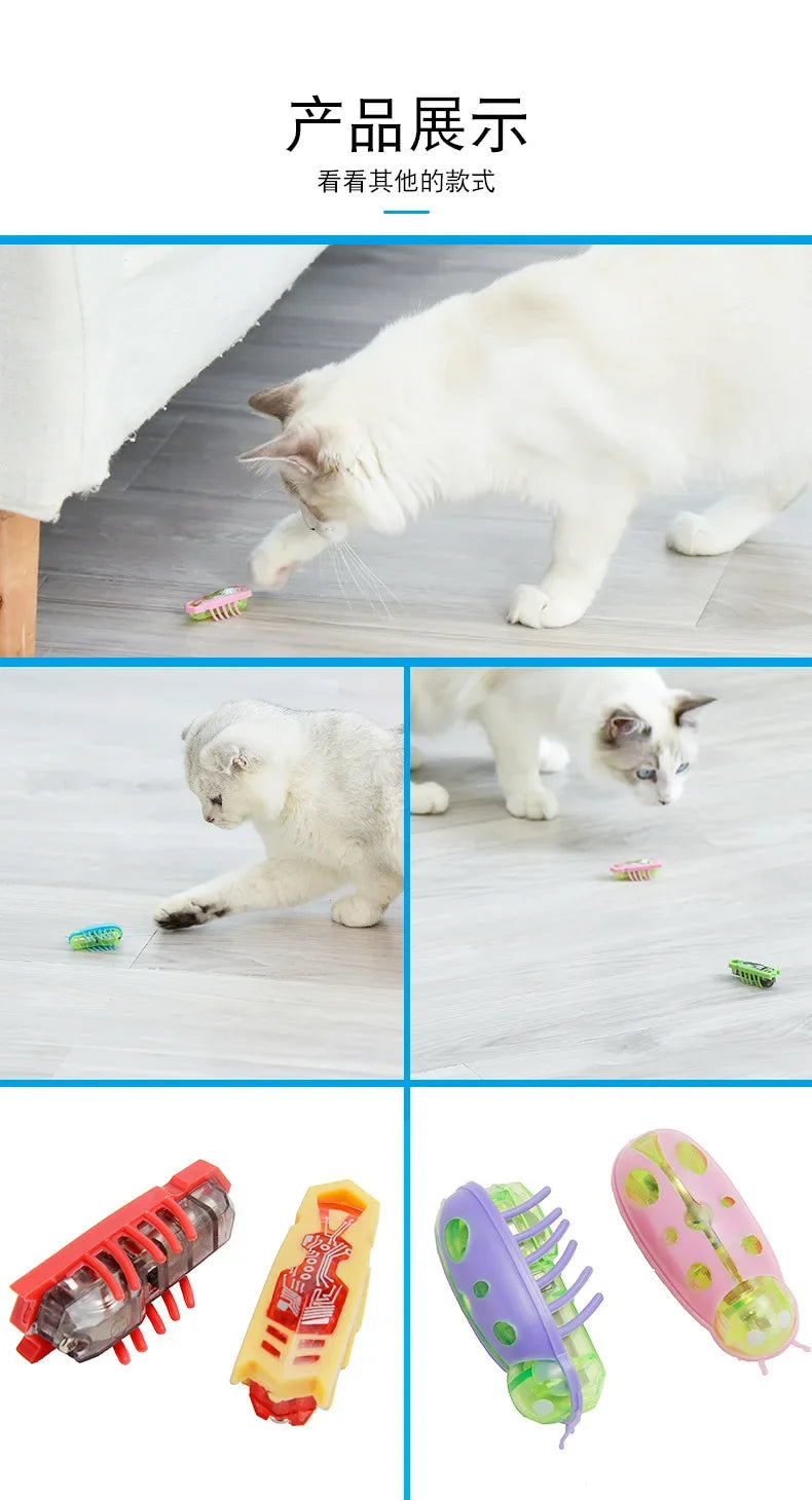 Funny Electric Bugs Cat Toy Automatic Escape Mini Robot Bug Vibration Insect Toys for Cats Battery Operated Cockroach Ladybug