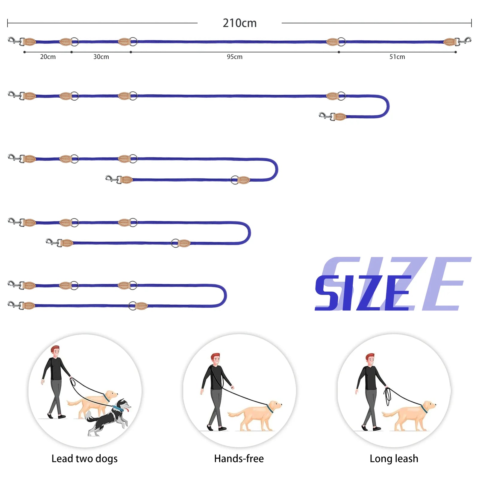 210cm Multipurpose medium size Dog Double Leash Leashes Adjustable And Nylon Luxury Hands Free Small Dog Leash For 2 Dogs